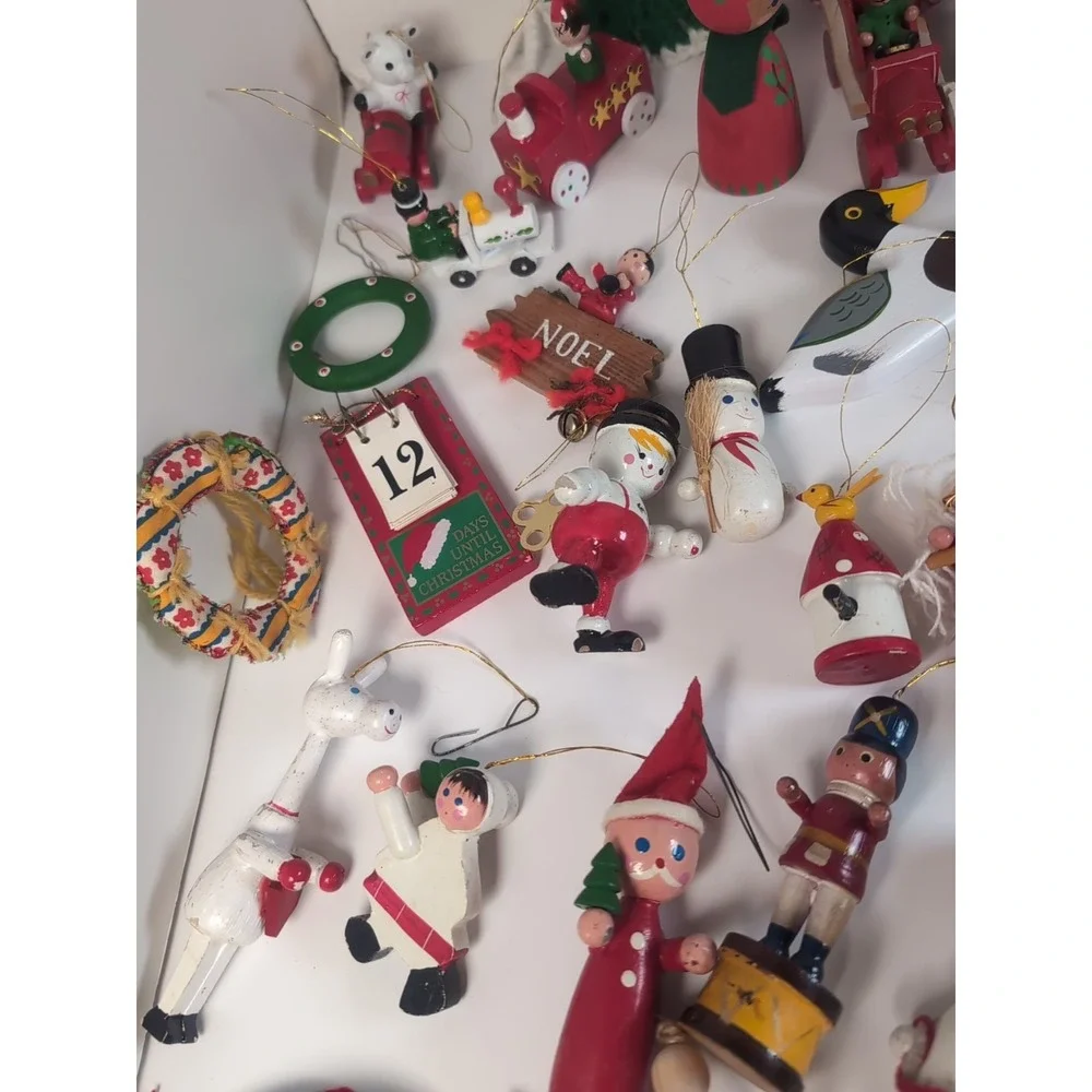 Mixed Lot of 47 Wood/Wooden +4 Fabric Christmas Tree Ornaments Large Collection